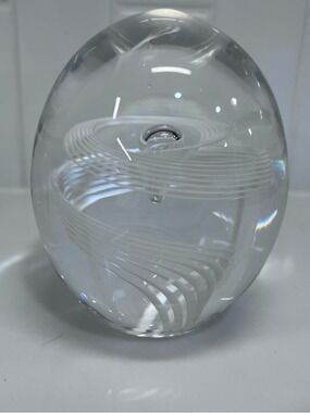 Vintage Steuben Glass Latticino Spiral Teardrop Paperweight By George Thompson